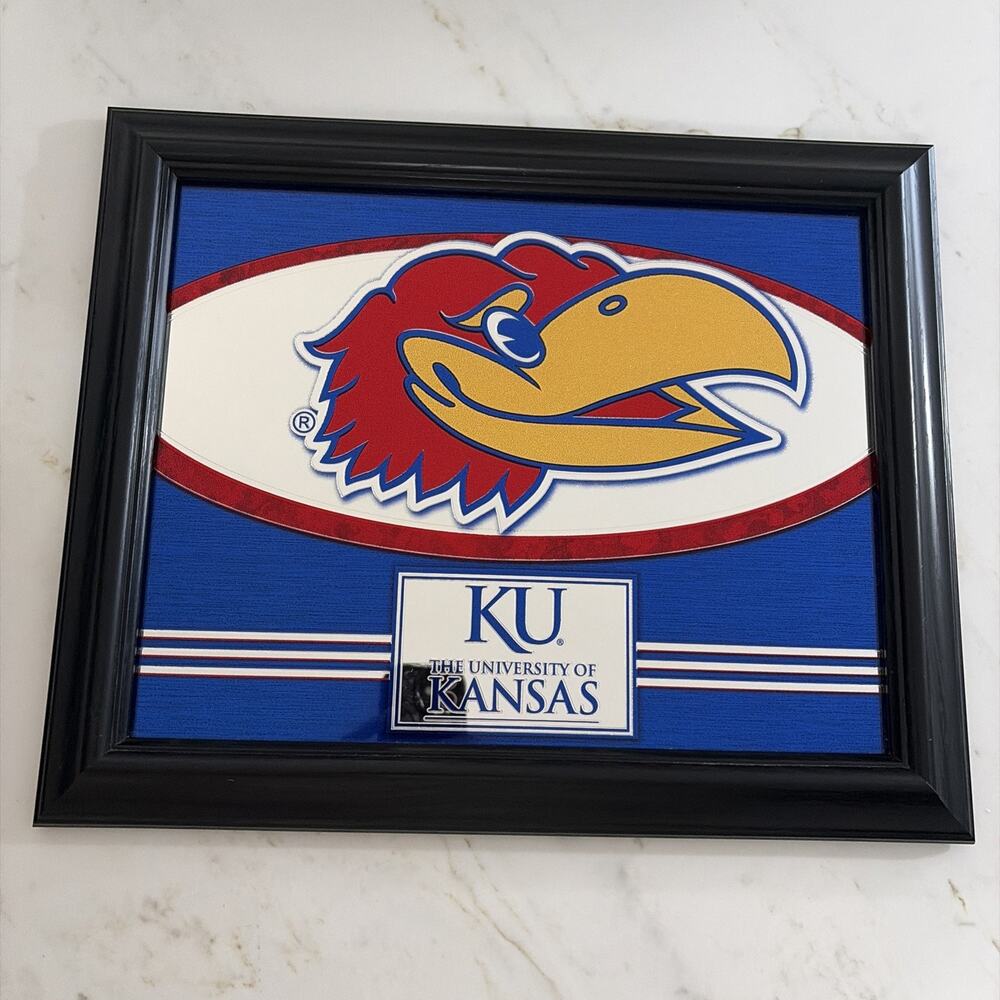 Kansas Jayhawks KU Officially Licensed Framed mirrored Wall Decor Red Blue 17x14